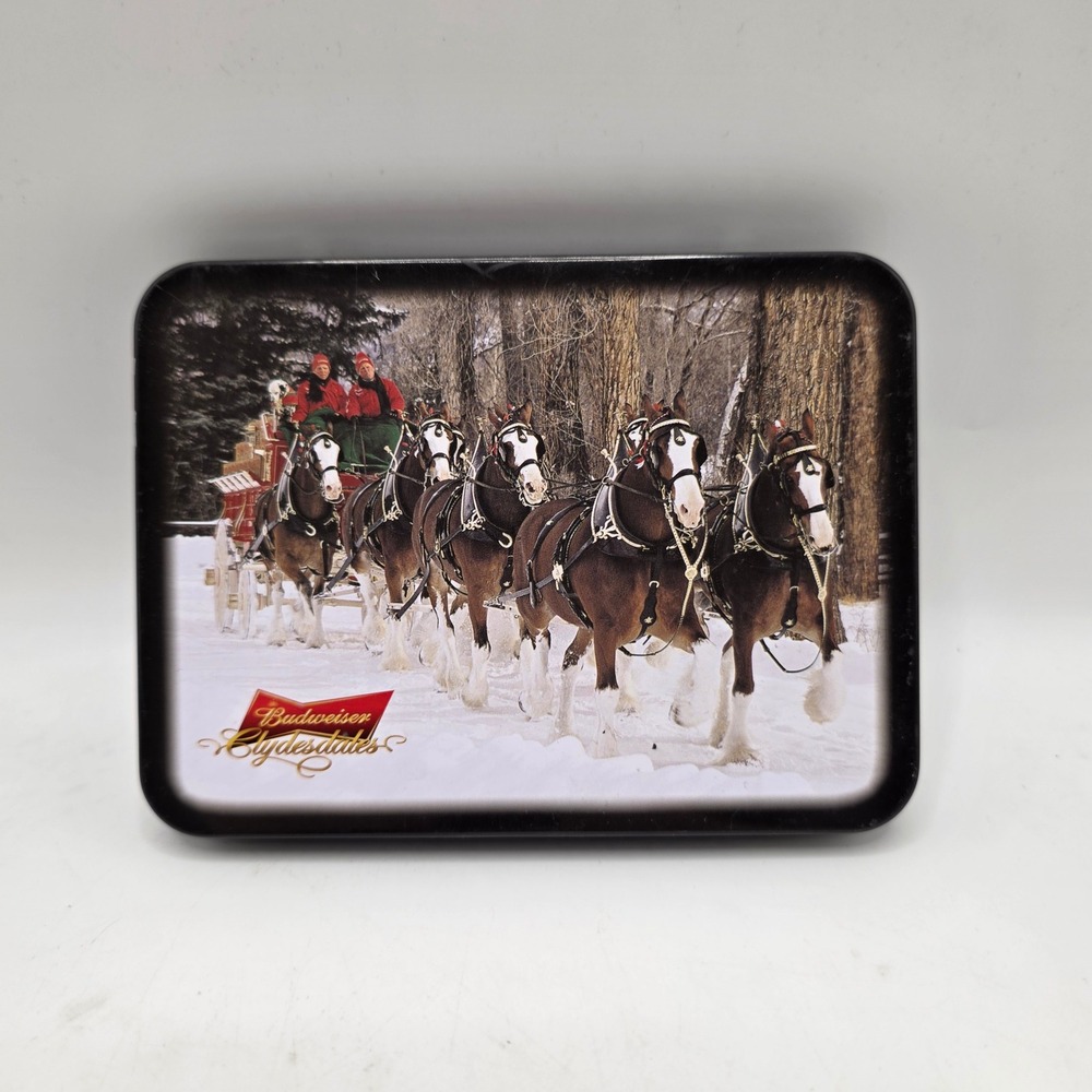 Budweiser Playing Cards Clydesdales Winter Snow Scene 2 Deck Set Metal Gift Tin